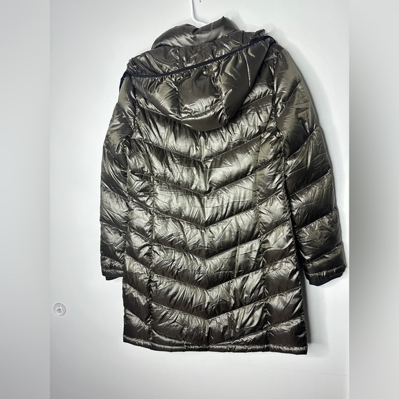 Andrew Marc Long Down Feather Fill Dark Green Puffer Coat Hooded Packable Jacket - Picture 7 of 14